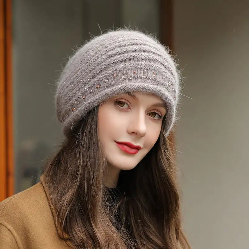 Warm Women's Wool Knitted Hat for Autumn and Winter