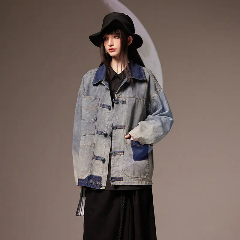 Vintage Chinese Style Loose Denim Jacket for Women