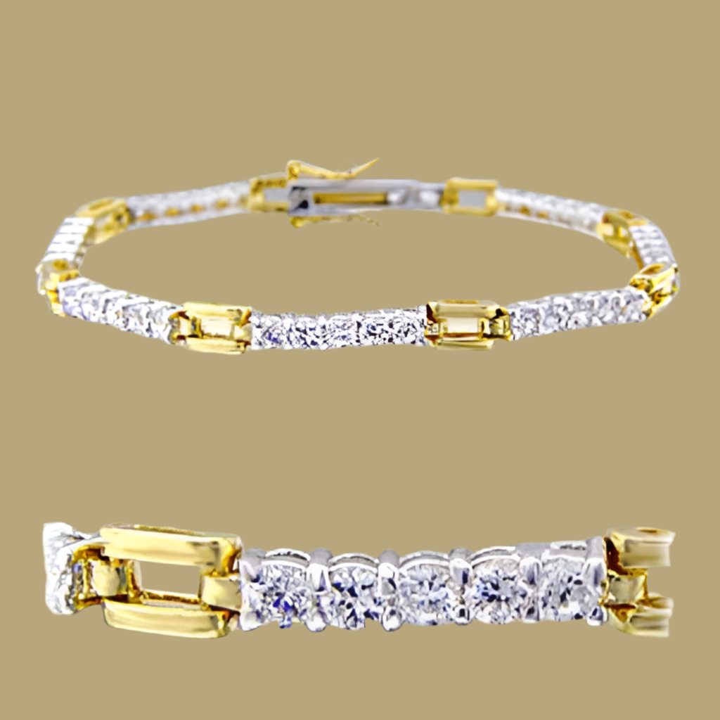 Gold & Rhodium Brass CZ Tennis Bracelet – AAA Grade Clear Crystal Jewelry for Men & Women