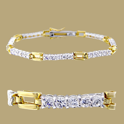 Gold & Rhodium Brass CZ Tennis Bracelet – AAA Grade Clear Crystal Jewelry for Men & Women