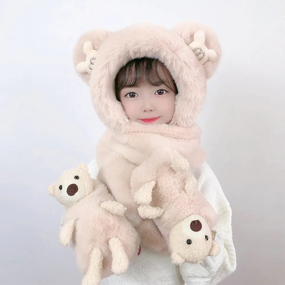 Children's One-Piece Hat with Scarf and Gloves Set