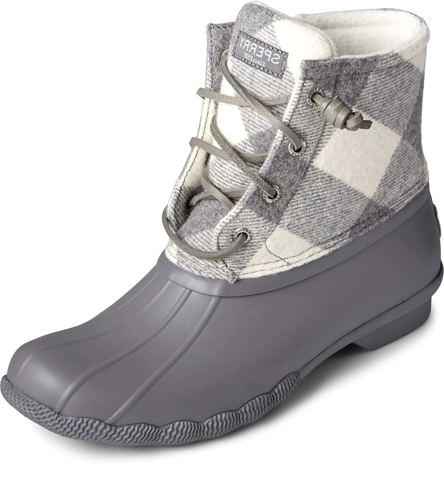 Sperry Women’s Saltwater Cozy Fashion Boot – Grey Plaid Wide Size 10