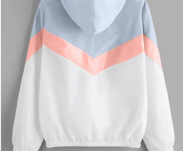 Color-Blocked Long Sleeve Hooded Jacket for Women