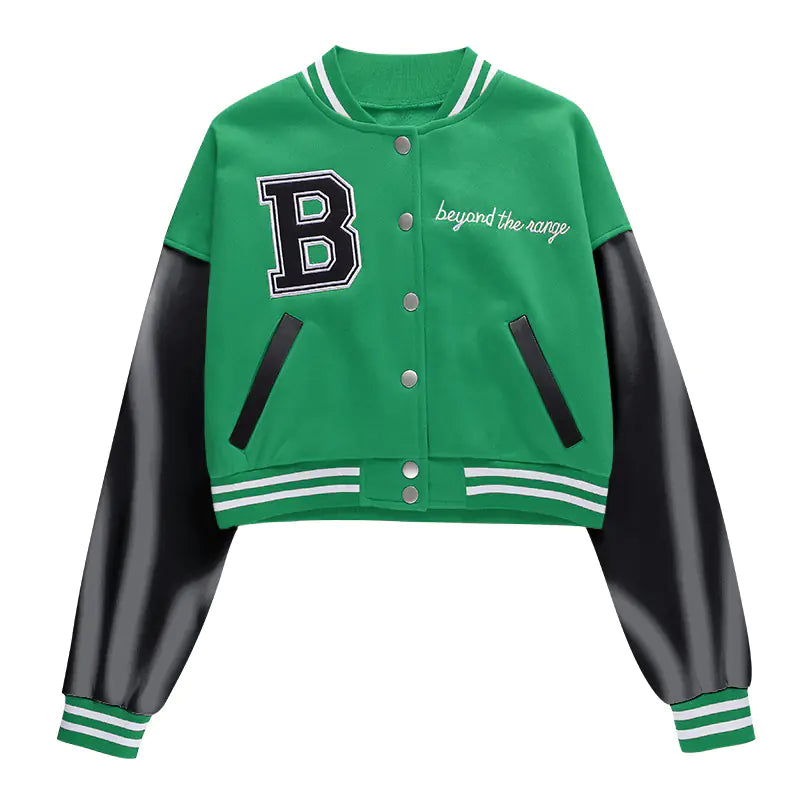 Cropped Vintage Women's Varsity Baseball Bomber Jacket