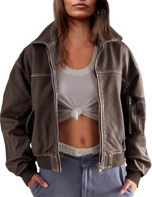Tanming Women’s Leather Jacket – Fall Moto Biker Bomber Zip Up Winter Coat