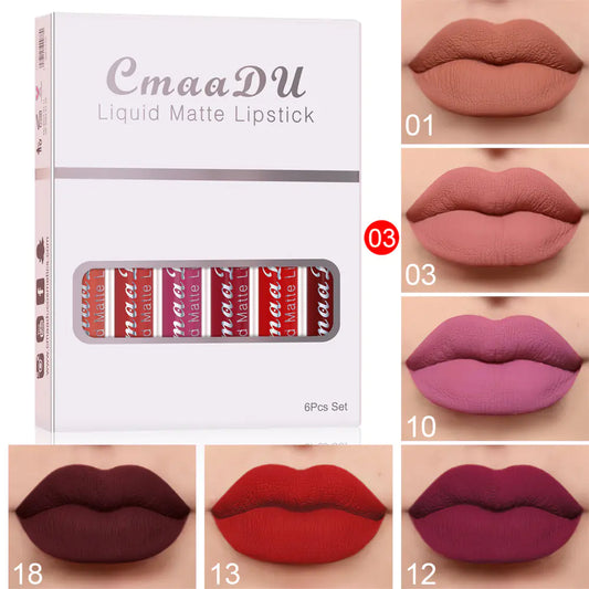 6-Pack Matte Lip Gloss Set – Non-Stick, Long-Lasting, Smooth Velvet Finish