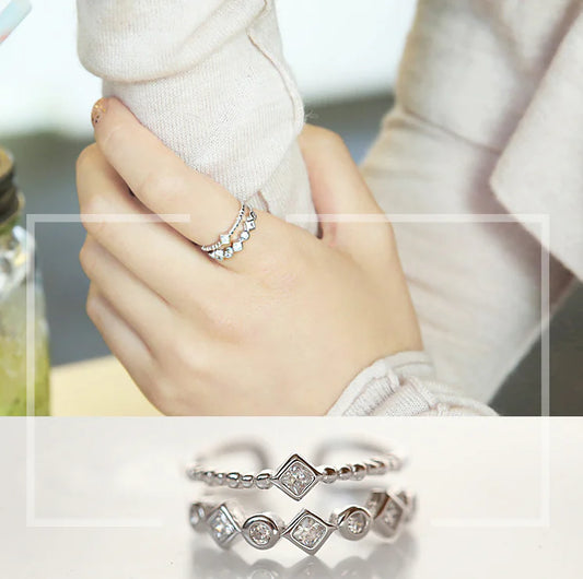 S925 Sterling Silver Double Layer Zircon Ring – Elegant Stacking Ring for Women