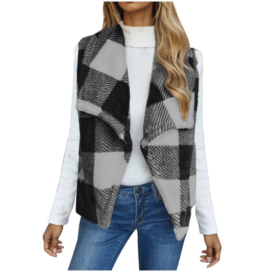 cllios Women Fuzzy Fleece Vest Sleeveless Fleece Sherpa Jacket Flannel Plaid Jacket Plus Size Hooded Winter Coat Faux Fur Full Zip Jacket Open Front Cardigan Sweater Fluffy Vest
