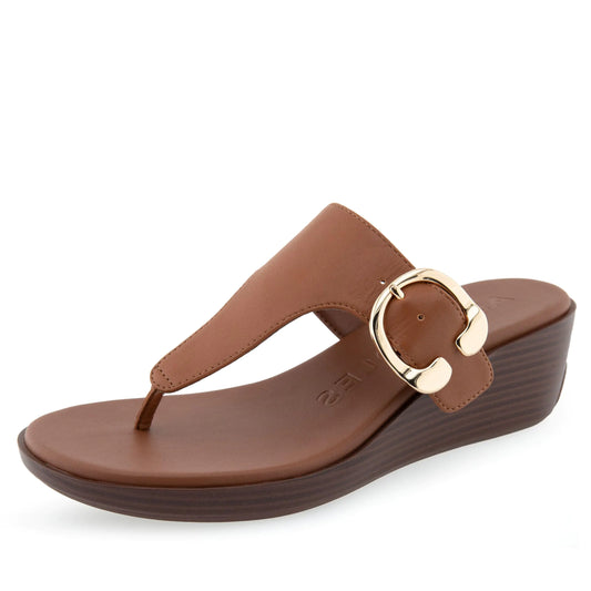 Aerosoles Womens IZOLA Wedge Sandal Tan PU Leather 7.5