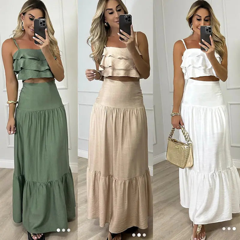 2025 Spring Summer Fashion Set with Ruffle Hem Dress