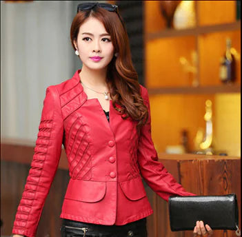 Slim Fit Lace and PU Leather Short Jacket for Women