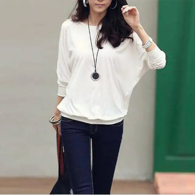 Casual Batwing Long Sleeve Lace T-shirt for Women