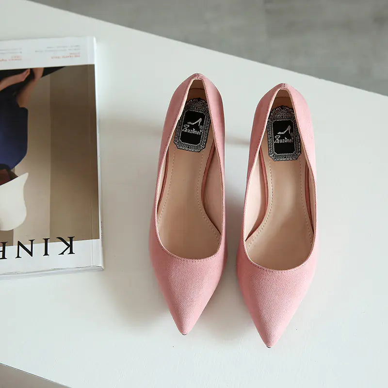 Stylish Low-Cut Suede Women's High Heels, Pointed Toe
