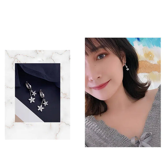 S925 Silver Zircon Flower Hoop Earrings – Elegant Korean Style Jewelry for Women