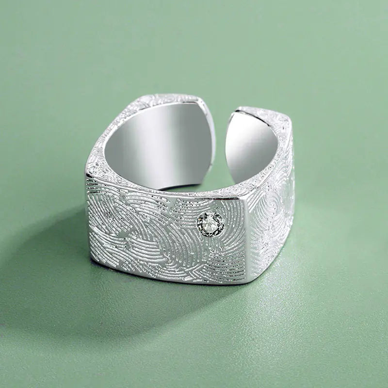 French Textured Ring Set with Korean Style Open Ring