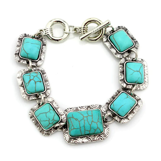 Vintage Turquoise Bracelet with Floral Design