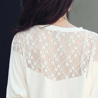 Casual Batwing Long Sleeve Lace T-shirt for Women