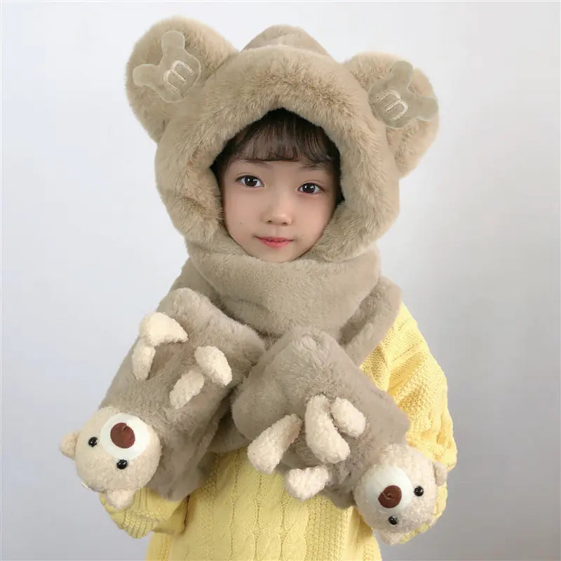 Children's One-Piece Hat with Scarf and Gloves Set