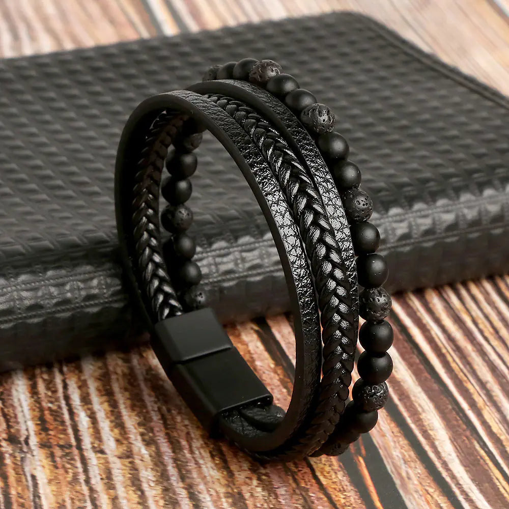 Natural Stone Alloy Multi-layer Hand Woven Bracelet