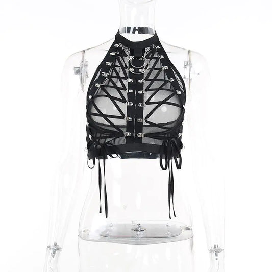 Spring 2023 Sheer Mesh Crop Top with Ties for Women