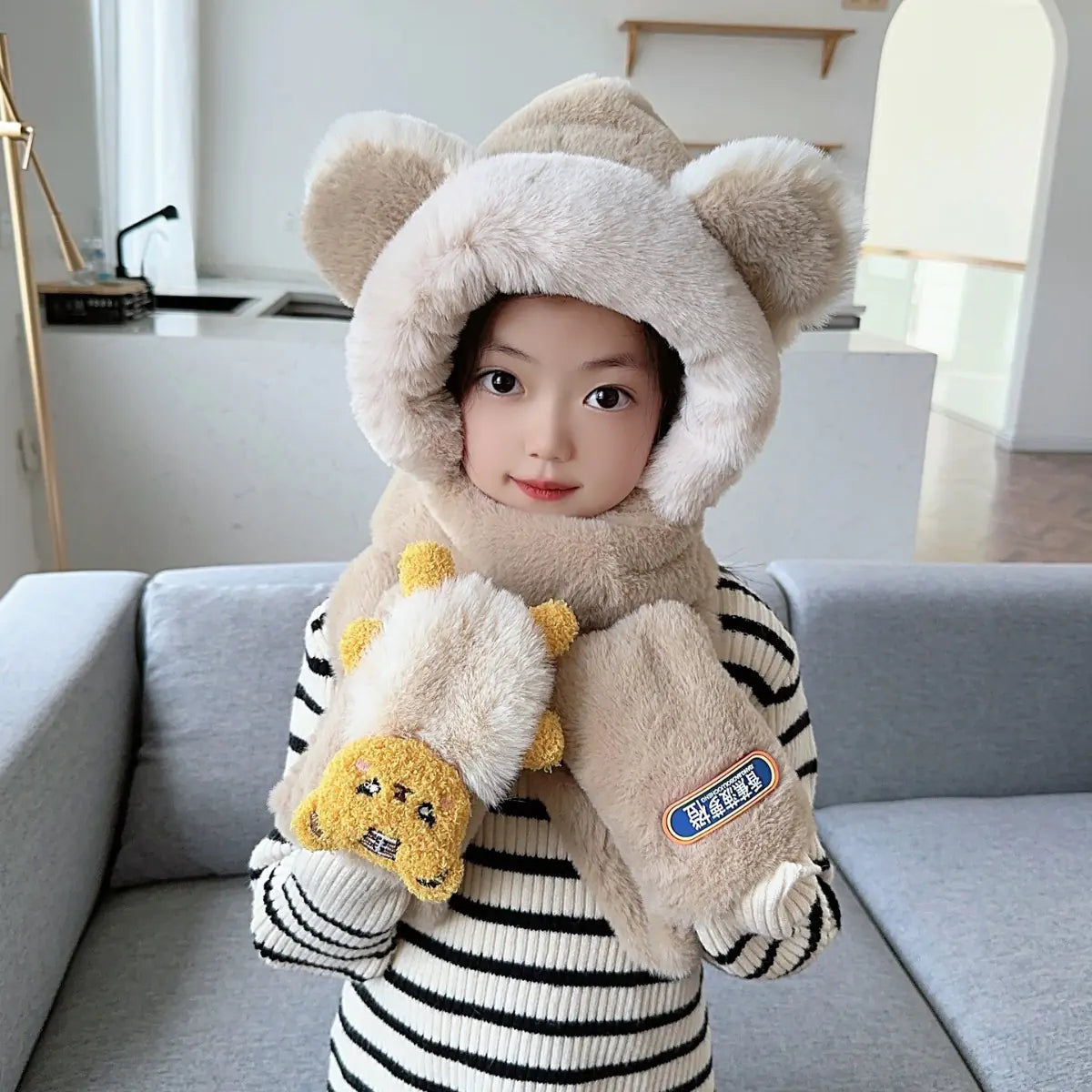Children's One-Piece Hat with Scarf and Gloves Set