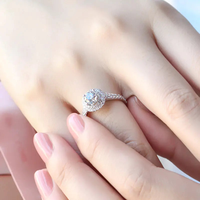 "Full Rhinestone Ring, Elegant Wedding Band, Zircon Ring"