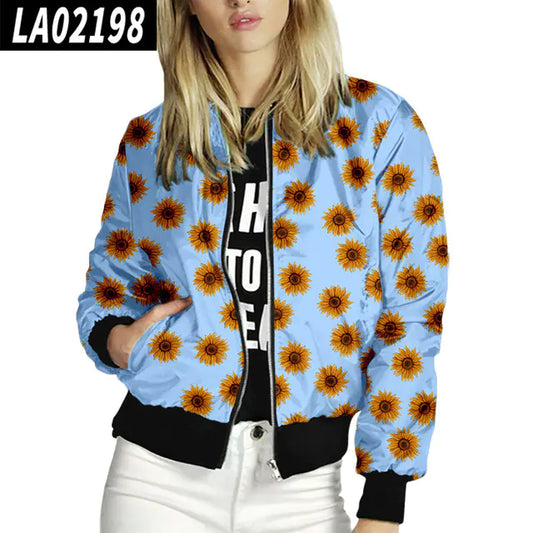 Floral Women’s Bomber Jacket – Lightweight Long Sleeve Spring Summer Coat