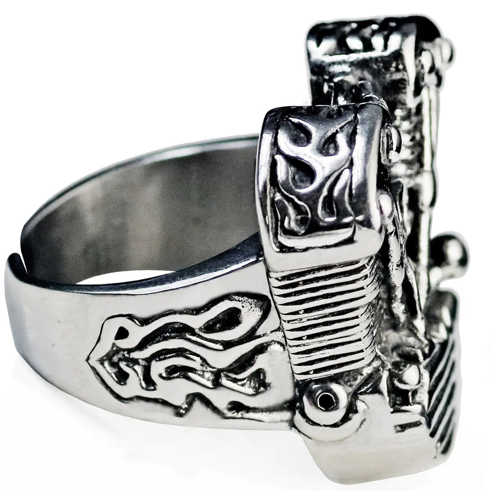 Ghost Rider Skull Engine Ring - Retro Punk Biker Ring