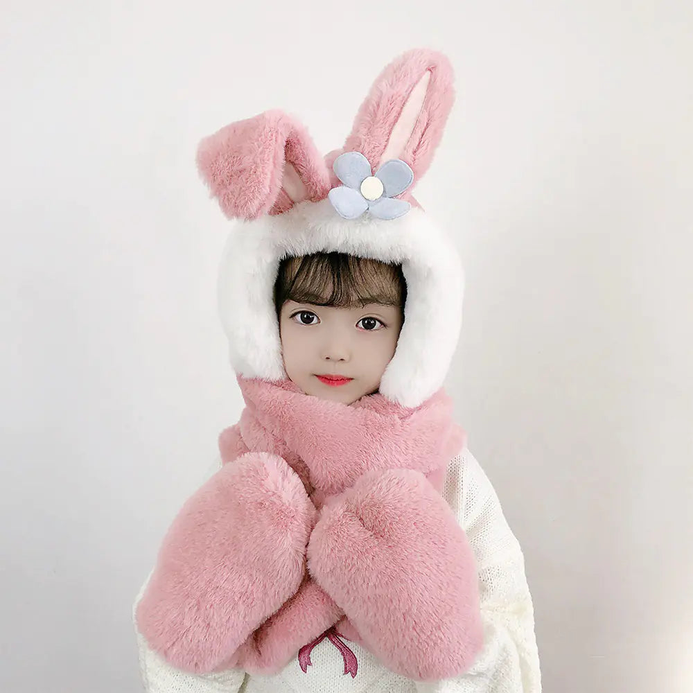 Children's One-Piece Hat with Scarf and Gloves Set