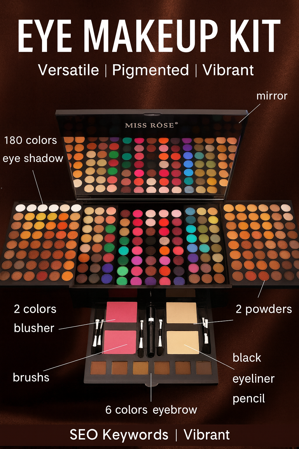 180-Color Piano Eyeshadow & Blush Palette – Professional Makeup Kit
