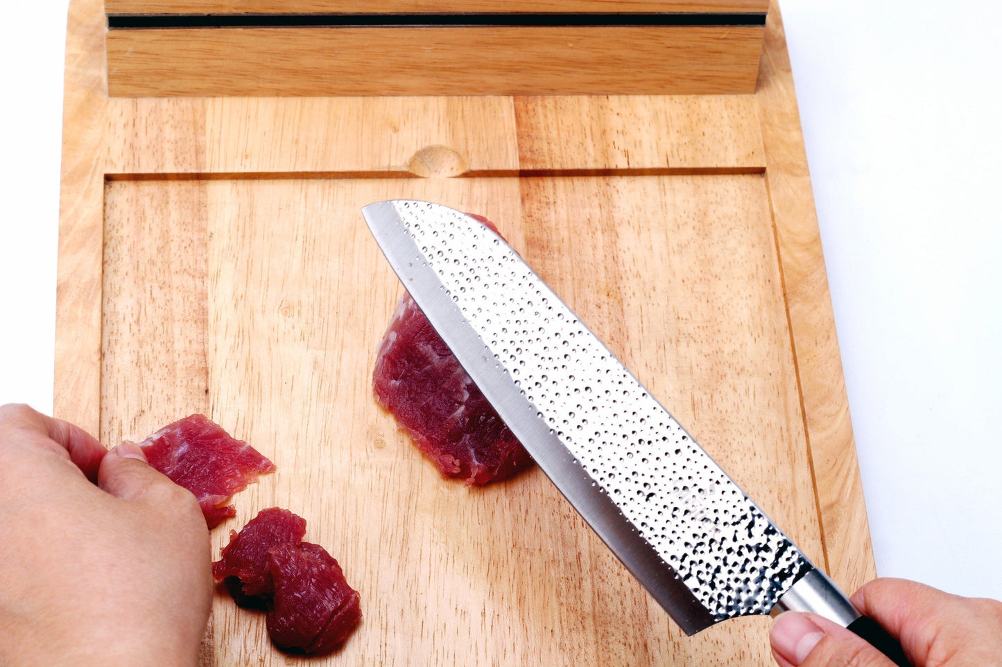 3-Piece Kitchen Knife Set – Embossed Hammered Blades | Santoku, Bread & Utility