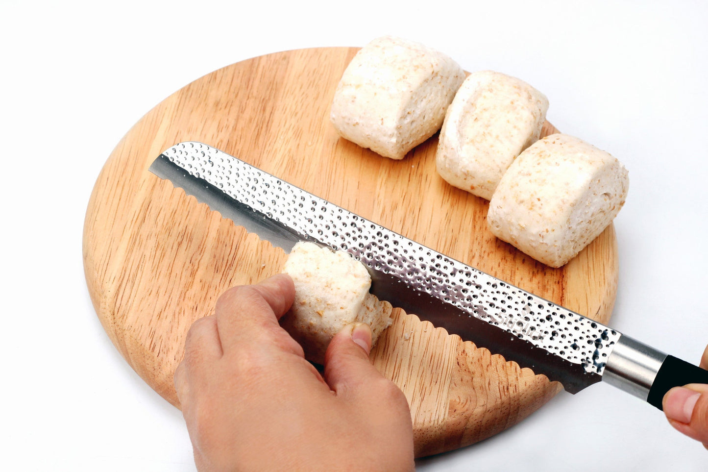 3-Piece Kitchen Knife Set – Embossed Hammered Blades | Santoku, Bread & Utility