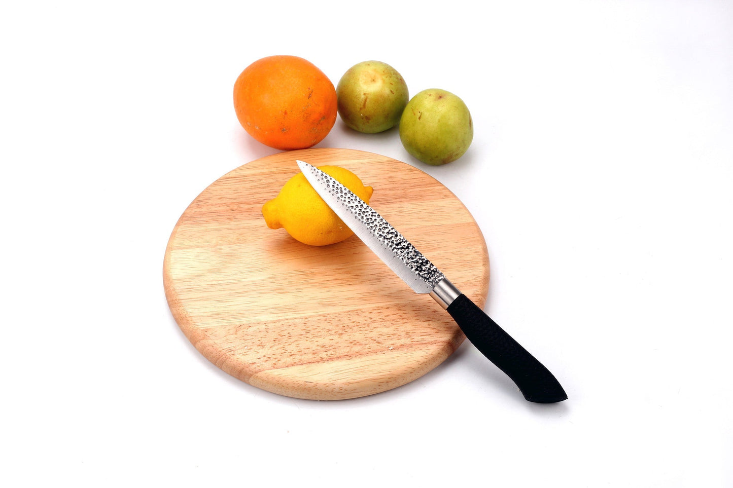 3-Piece Kitchen Knife Set – Embossed Hammered Blades | Santoku, Bread & Utility