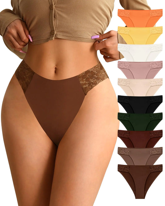 ASIMOON Womens Seamless Underwear No Show Bikini Underwear High Waisted Soft High Cut Stretch Breathable Panties 10 Pack