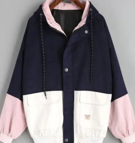 Spring Loose Cotton Corduroy Hooded Jacket for Women