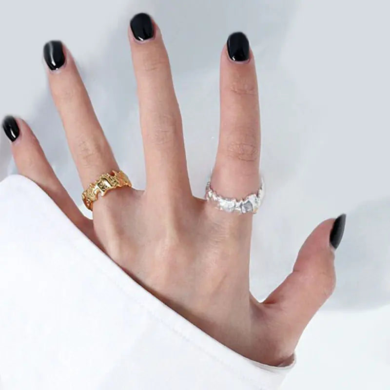 French Textured Ring Set with Korean Style Open Ring