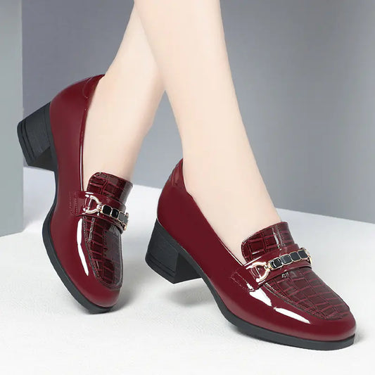 Red Soft Leather Wedding Shoes for Women
