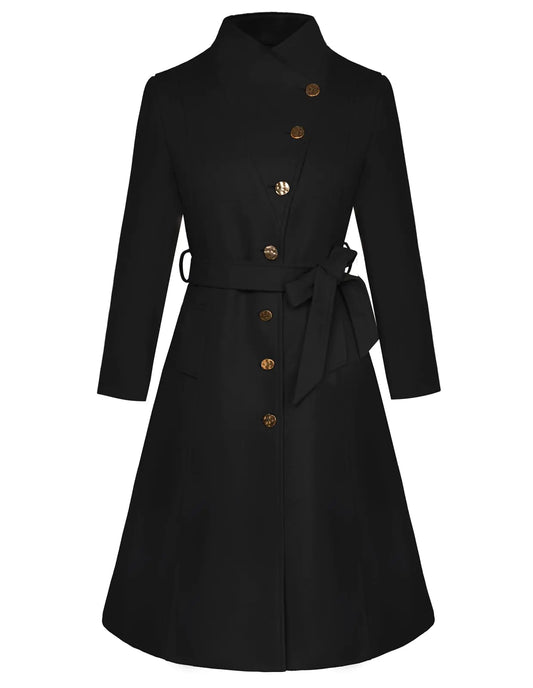 GRACE KARIN Winter Coat for Women 2024 Christmas Fashion Work Casual Notch Lapel Belted Midi Peacoat Fall Outfits Jacket Black XL