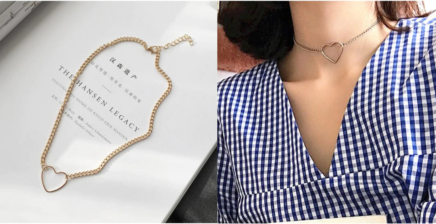 Minimalist Metal Heart Pendant Necklace for Women