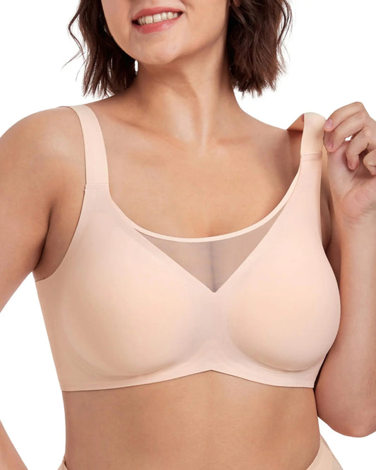 Mesh Bras for Women with Wide Adjustable Straps No Underwire Seamless Soft Everyday BralettesNudeXXL