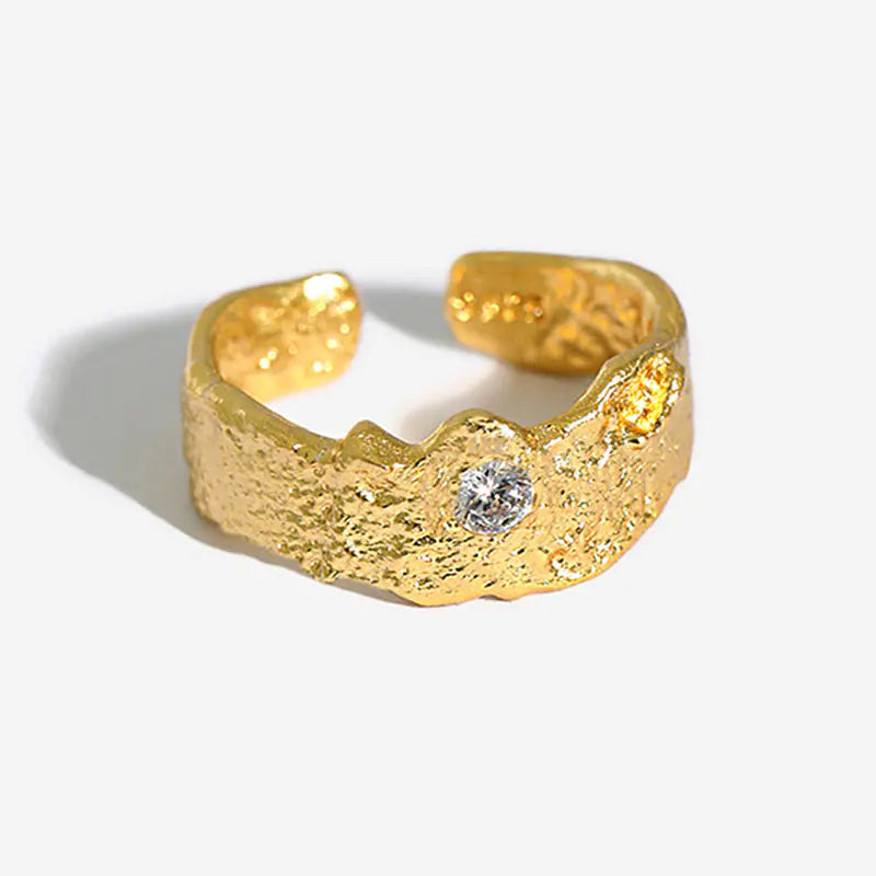 French Textured Ring Set with Korean Style Open Ring