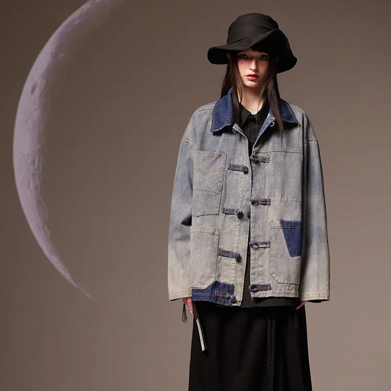 Vintage Chinese Style Loose Denim Jacket for Women