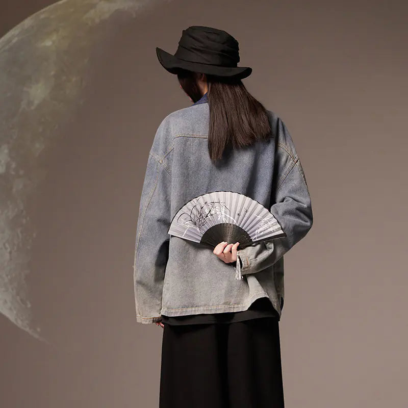 Vintage Chinese Style Loose Denim Jacket for Women