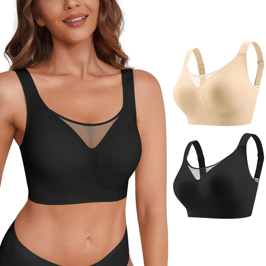 Sports Bras for Women High Support Large Bust 2 Pack Plus Size Sports Bras for Women Seamless Padded Sports Bras for Women Pack Full Coverage Yoga Workout BrasNude Black XXL