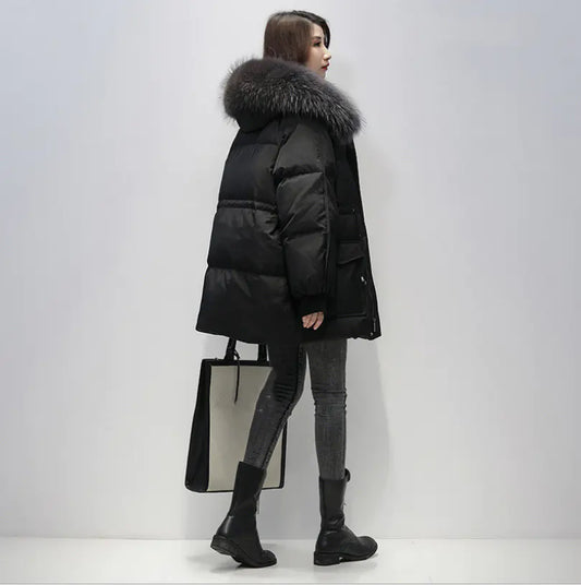 Mid-Length Down Cotton Jacket for Women (Korean Style)