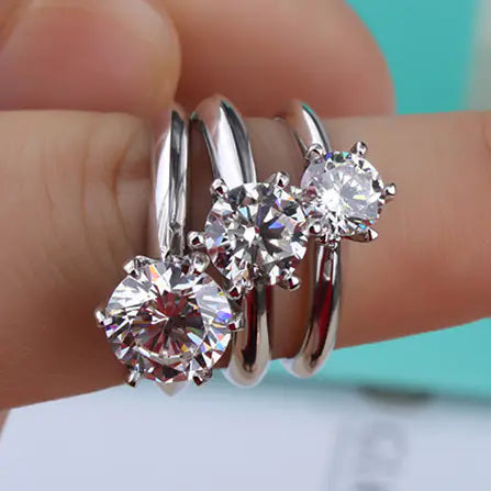 Diamond Engagement Ring, Six-Claw Silver Ring
