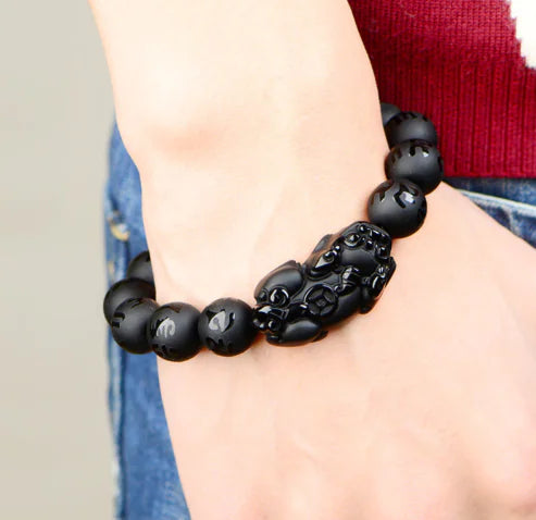 Obsidian and Agate Pixiu Bracelet for Men and Women
