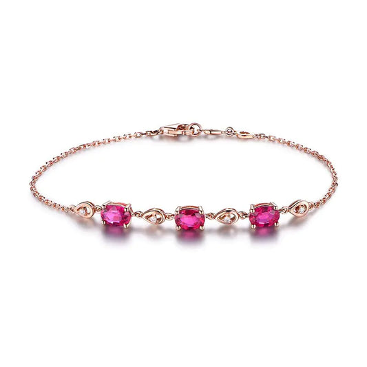 Elegant Imitation Red Tourmaline Gemstone Bracelet – Adjustable Gold-Tone Fashion Jewelry