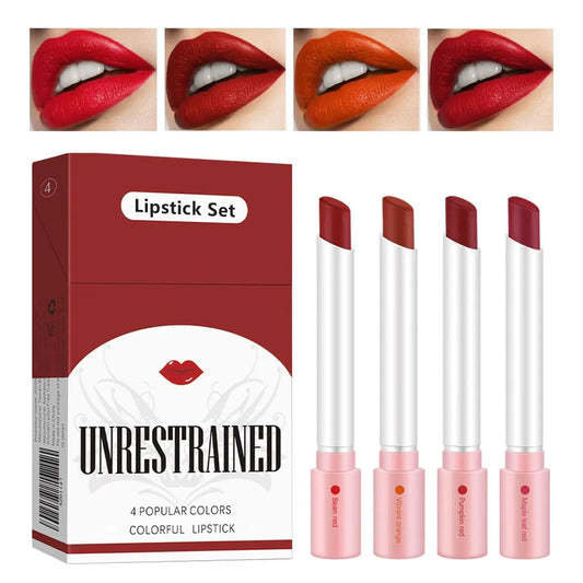 4 Colors Matte Lipstick Lip Tint Lip stain Labiales Mate Velvet Lipstick 24 hours Long Lasting & Waterproof Tube Lipstick Red Moisturizer Smooth Lip Stick Cosmetic