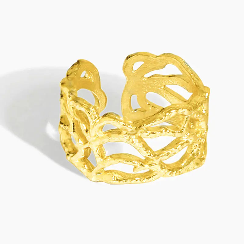French Textured Ring Set with Korean Style Open Ring